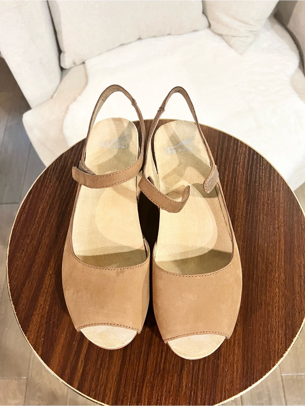 Dansko Tan Nubuck Leather Open Toe Wedge Sandals EU 40 US 9.5-10
